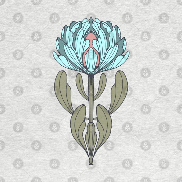 Blue Protea Flower Line Drawing by haleyum